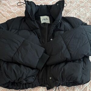 Zara Cropped Black Puffer Jacket